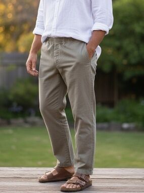 Third Coast Khaki Drawstring Pants Large Ramie Cotton